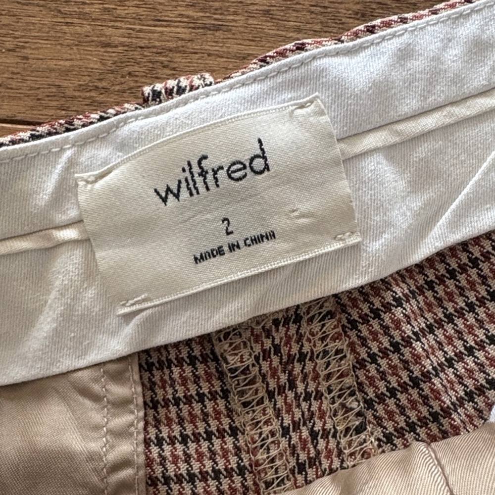 Aritzia Wilfred Rust and Cream Houndstooth High-Waist Trousers - Picture 2 of 10